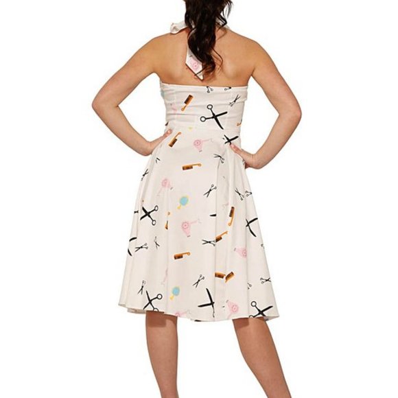 🌟Hearts & Roses || Halter Dress in White Beauty Salon Print - Picture 6 of 7